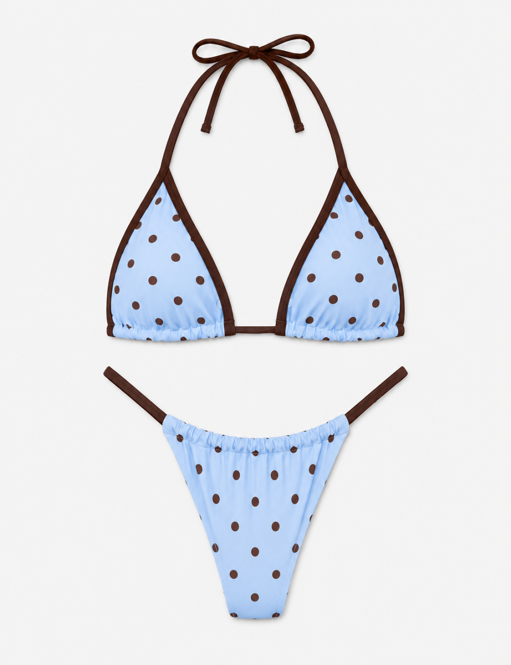 Ladies Polka Dot Contrast Trim Triangle 2-Piece Bikini Set