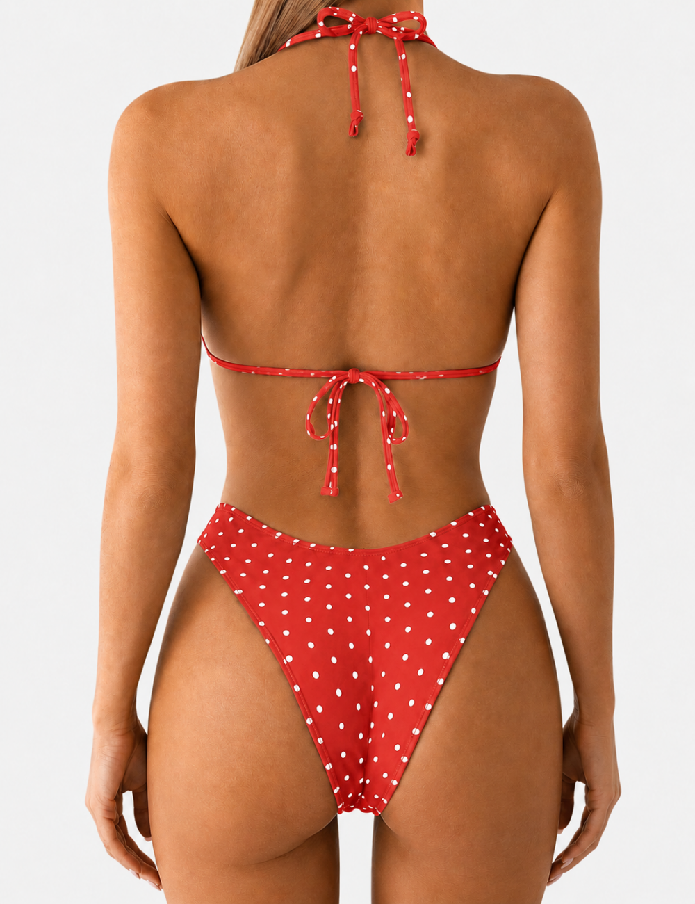 Ladies Polka Dot Halter Triangle Bikini Set