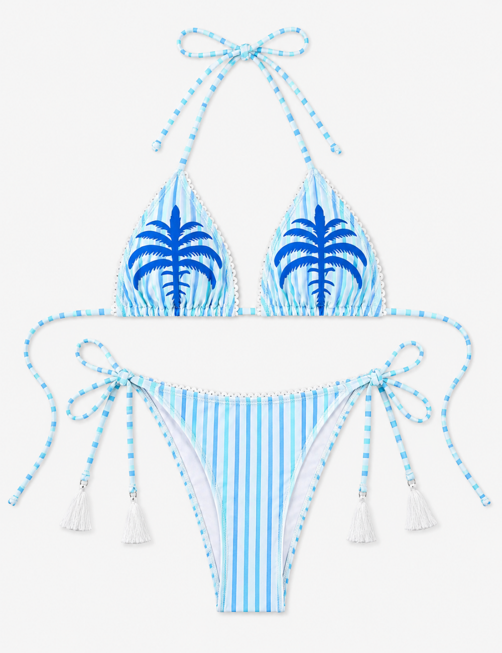 Ladies Striped Palm Halter Triangle 2 Piece Bikini Set