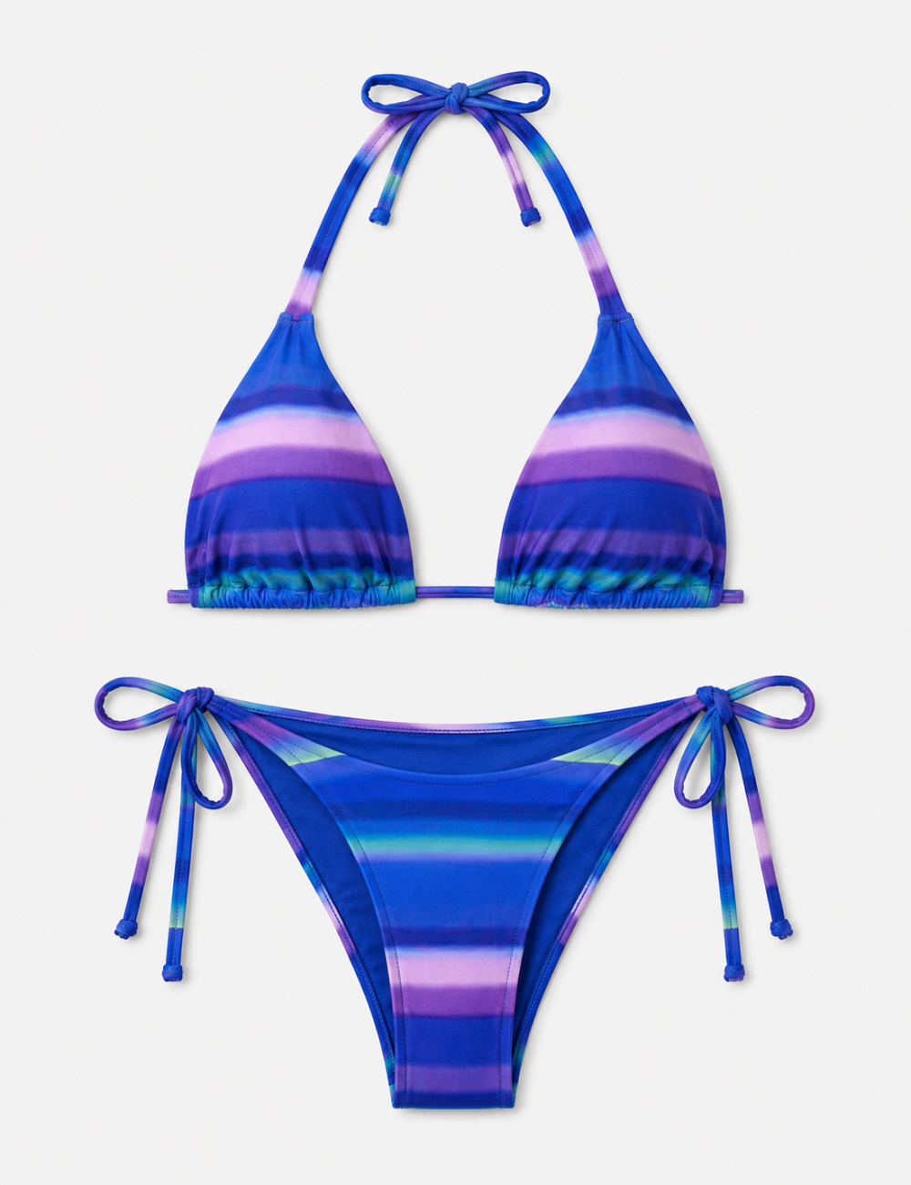 Ladies Sunset Striped Halter Triangle 2-Piece Bikini Set