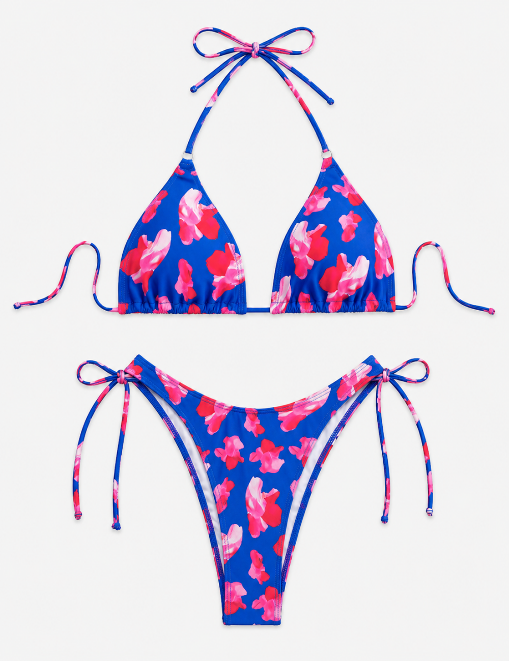 Ladies Multicolor Floral Print Halter Triangle Bikini Set