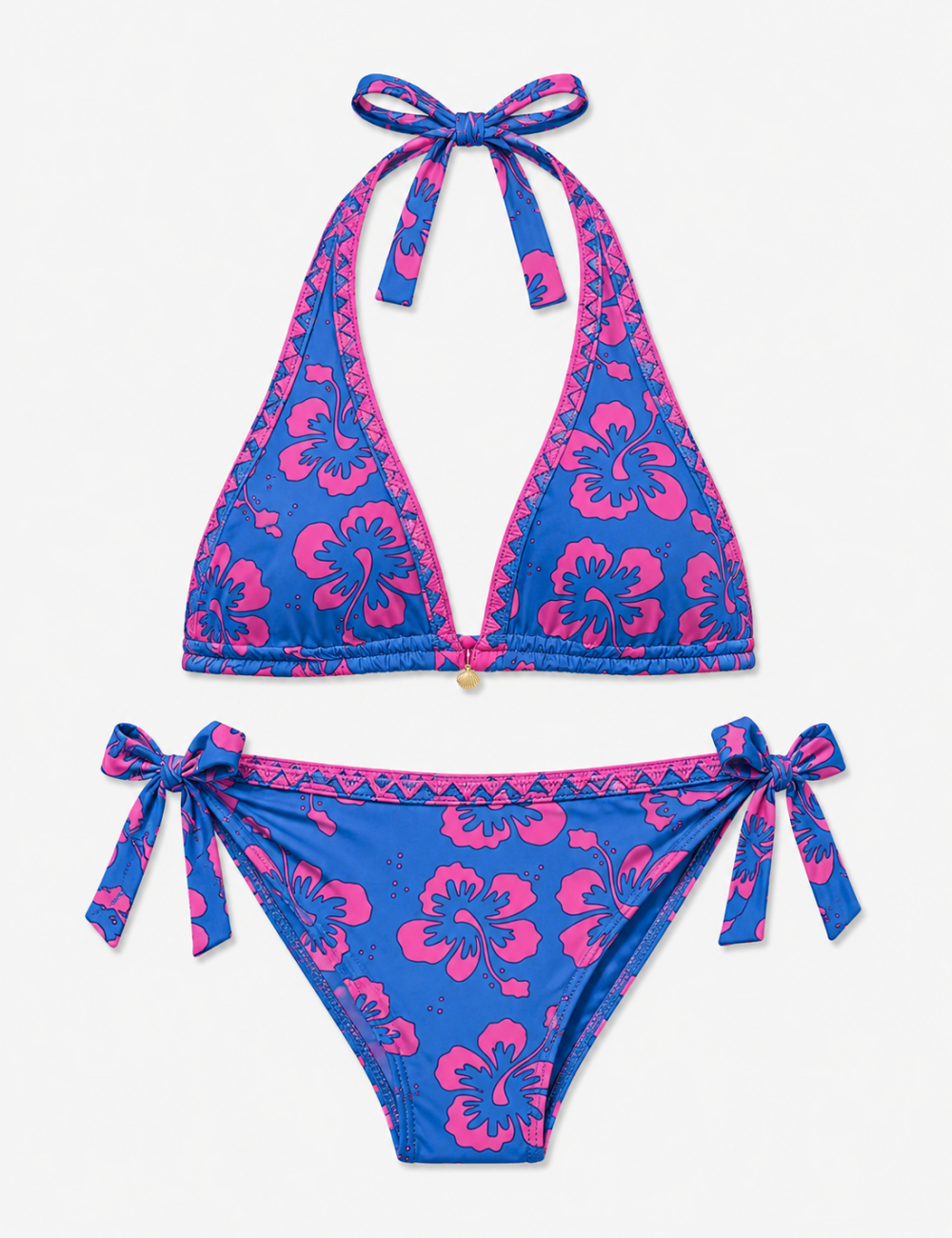 Ladies Floral Print Halter Triangle 2 Piece Bikini Set