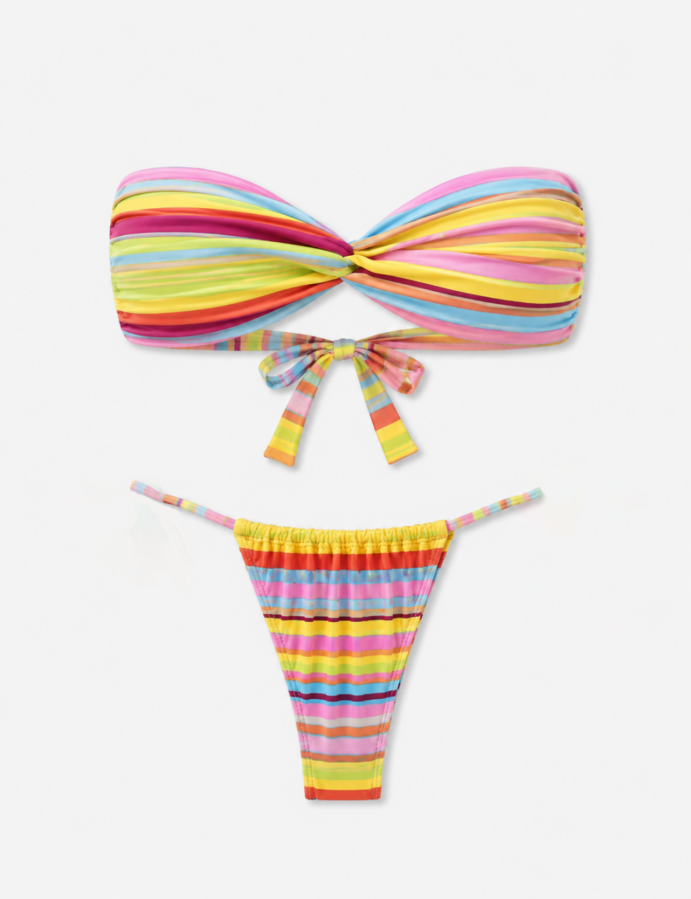 Ladies Rainbow Horizontal Stripe Bandeau 2PCS Bikini Set