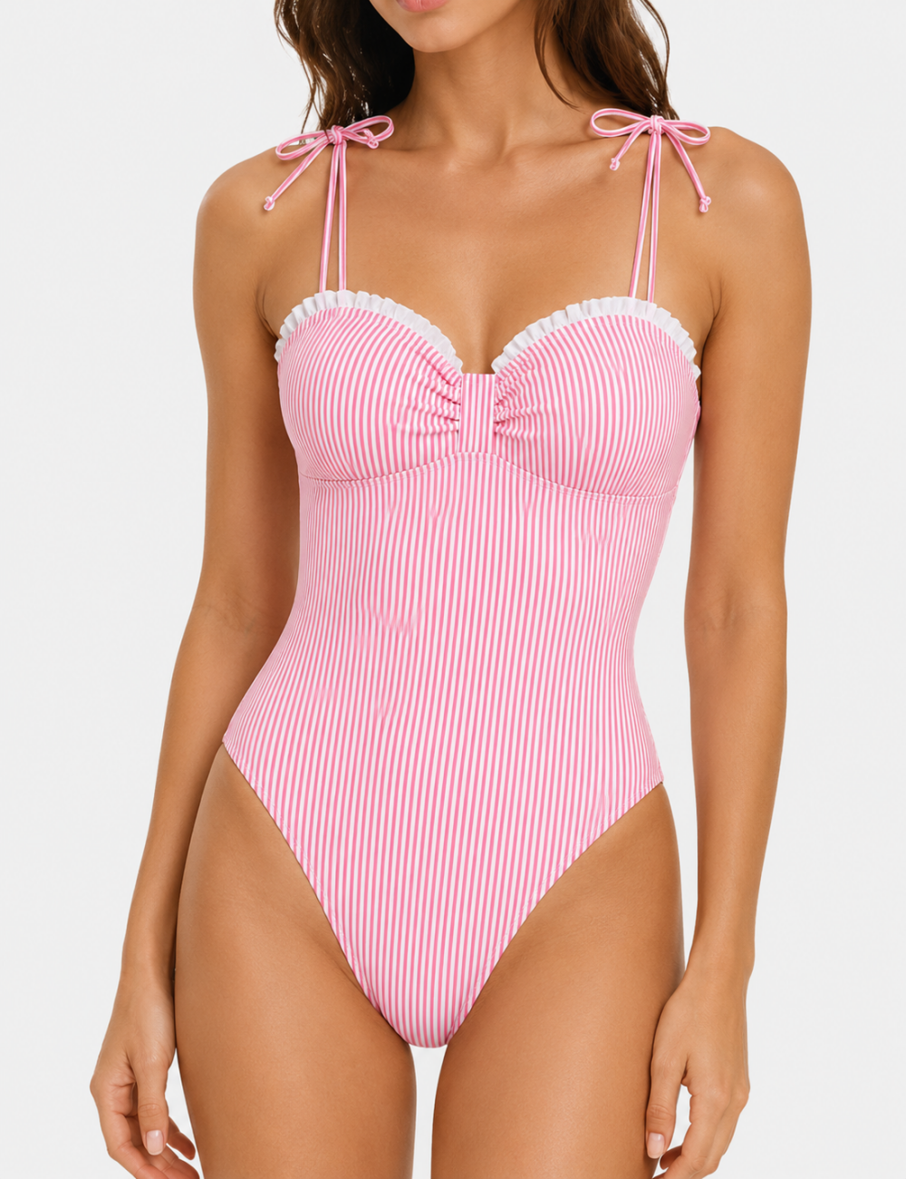 Ladies Stripe Front Bow Detail One Piece Swimsuit