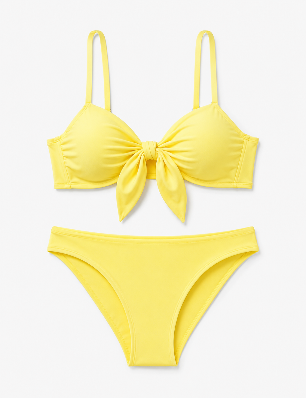 Ladies Solid Color Bow Front Bralette Bikini Set