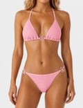 Ladies Crochet Flower Accent Triangle 2 Piece Bikini Set