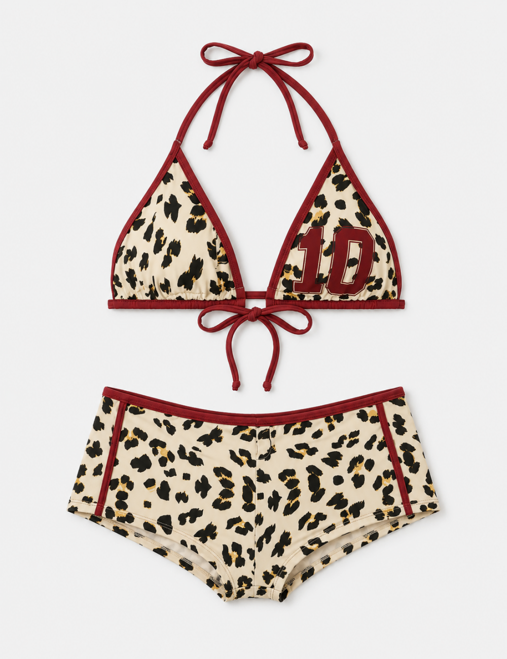 Ladies Leopard Print Halter Triangle 2 Piece Bikini Set