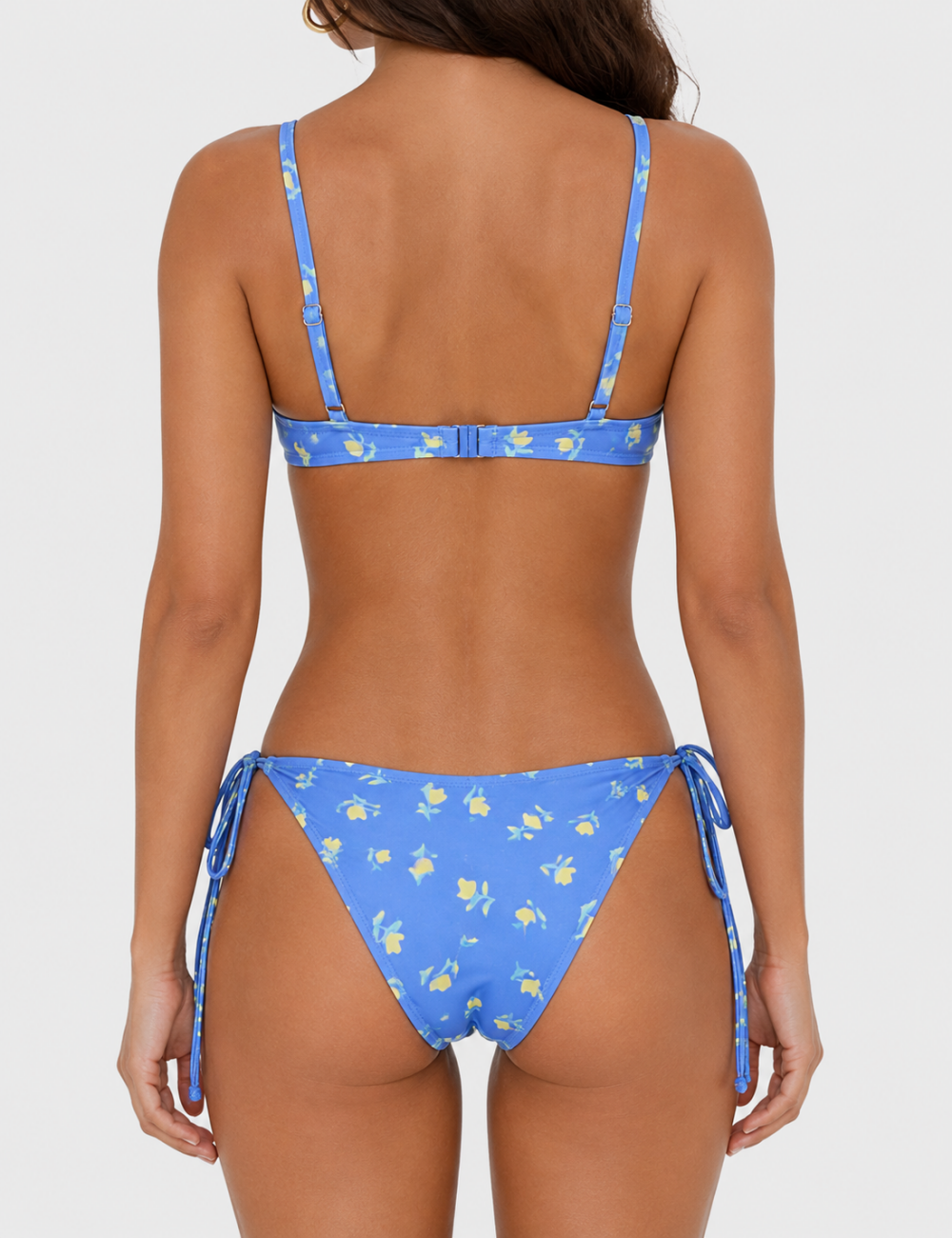 Ladies Floral Print Smocked Balconette 2-Piece Bikini Set