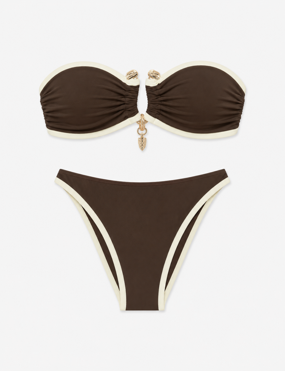 Ladies Contrast Trim Metal Ring Bandeau 2 Piece Bikini Set
