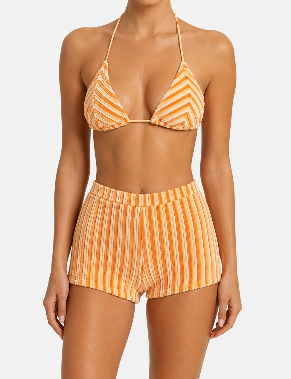 Ladies Striped Print Spaghetti Bralette Bikini Set
