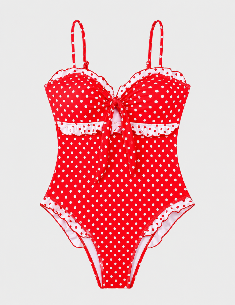 Ladies Polka Dot Sweetheart Neck Ruffle One Piece Swimsuit