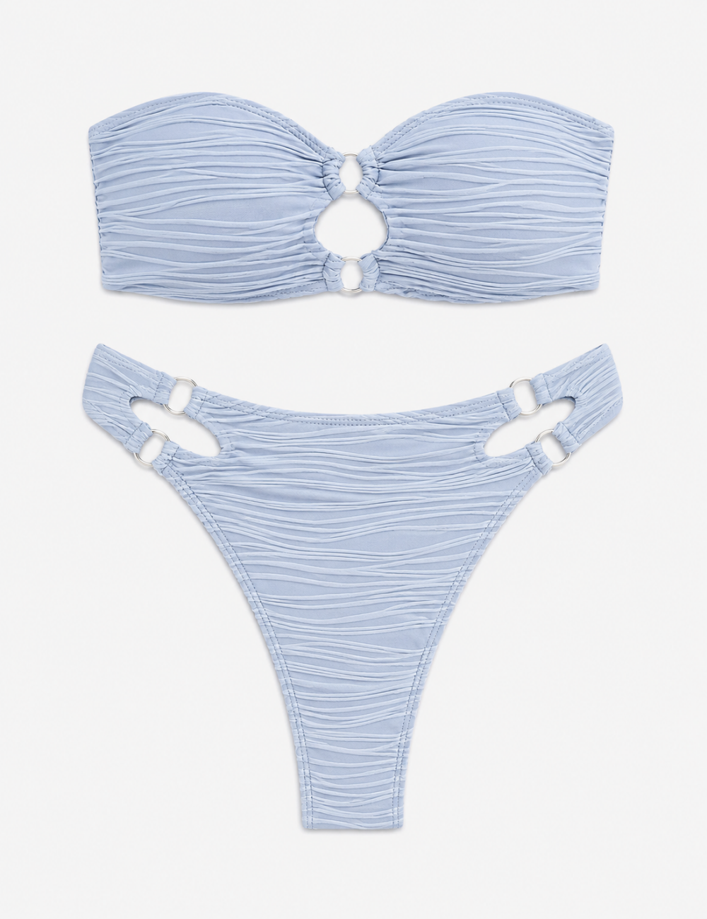 Ladies Solid Color Ruched Bandeau Bikini Set