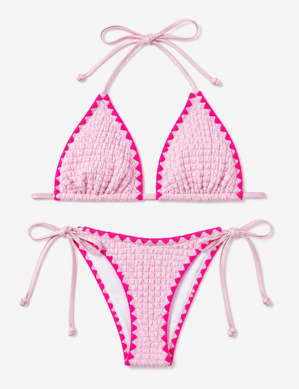 Ladies Contrast Trim Halter Triangle 2-Piece Bikini Set