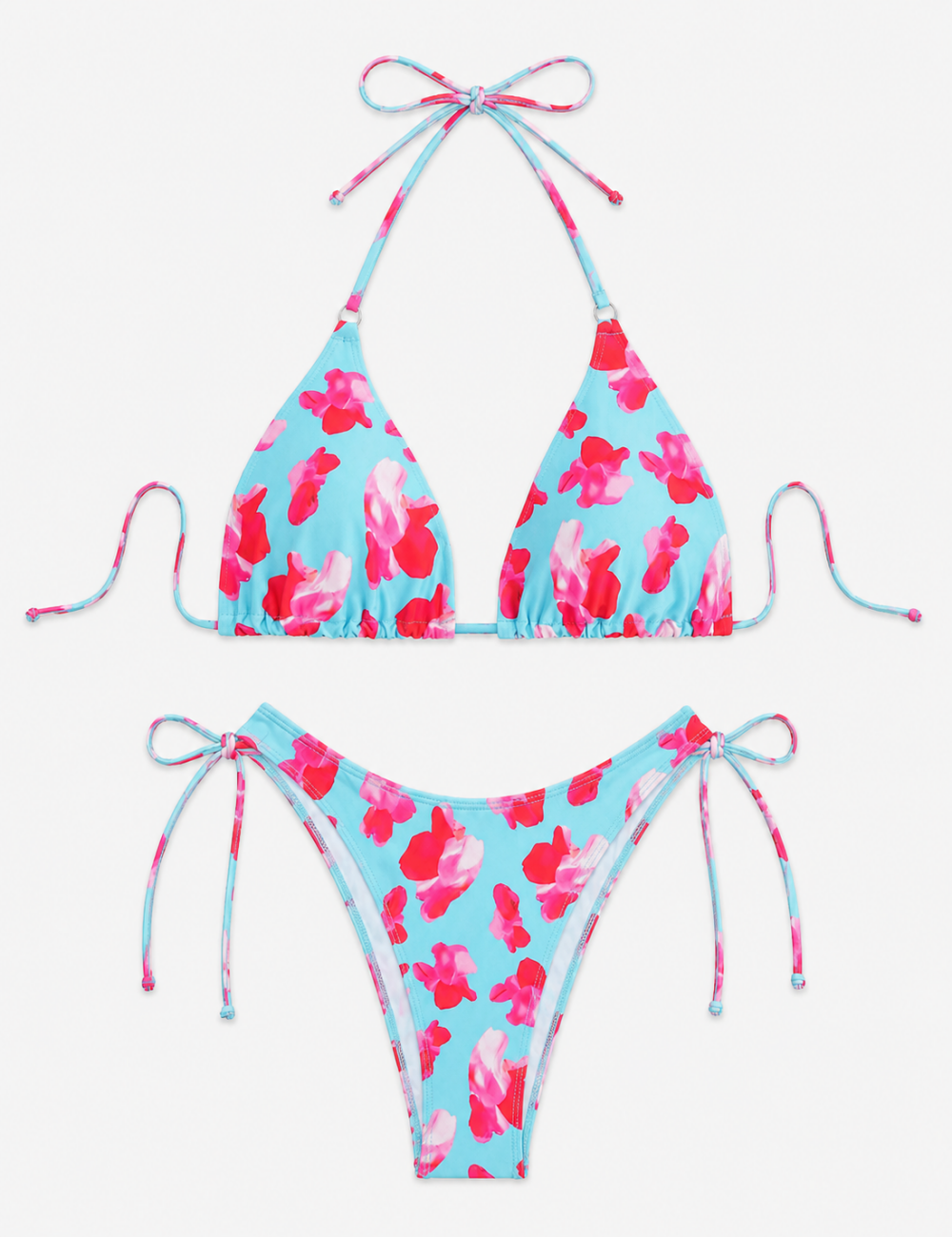 Ladies Multicolor Floral Print Halter Triangle Bikini Set