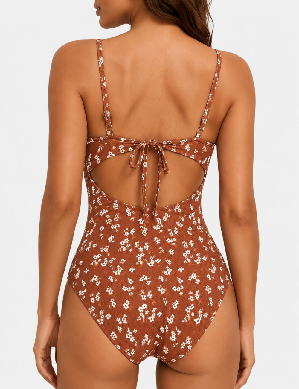 Ladies Openwork Design Floral Print One Piece Swimsuit