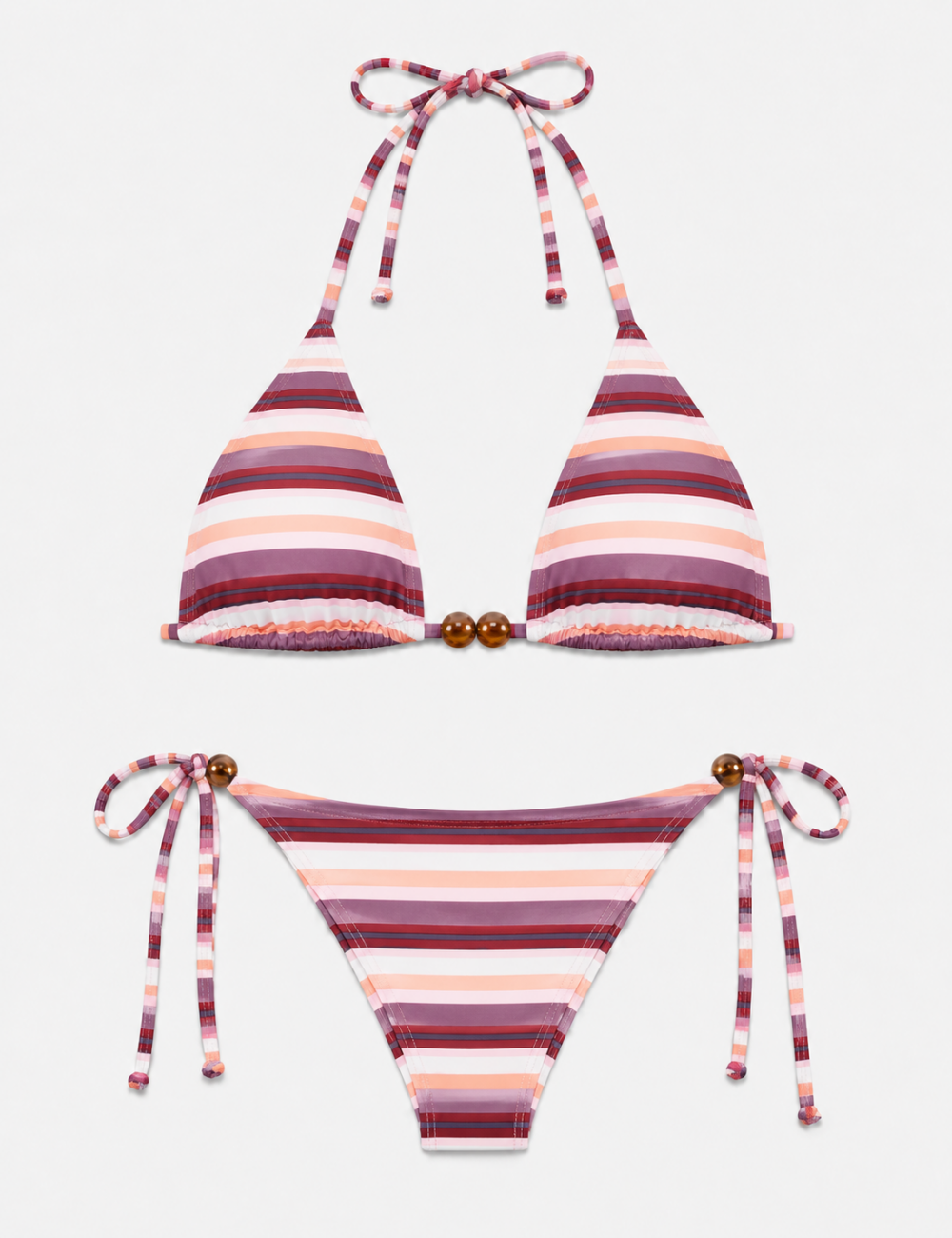 Ladies Multicolor Stripe Halter Triangle 2-Piece Bikini Set