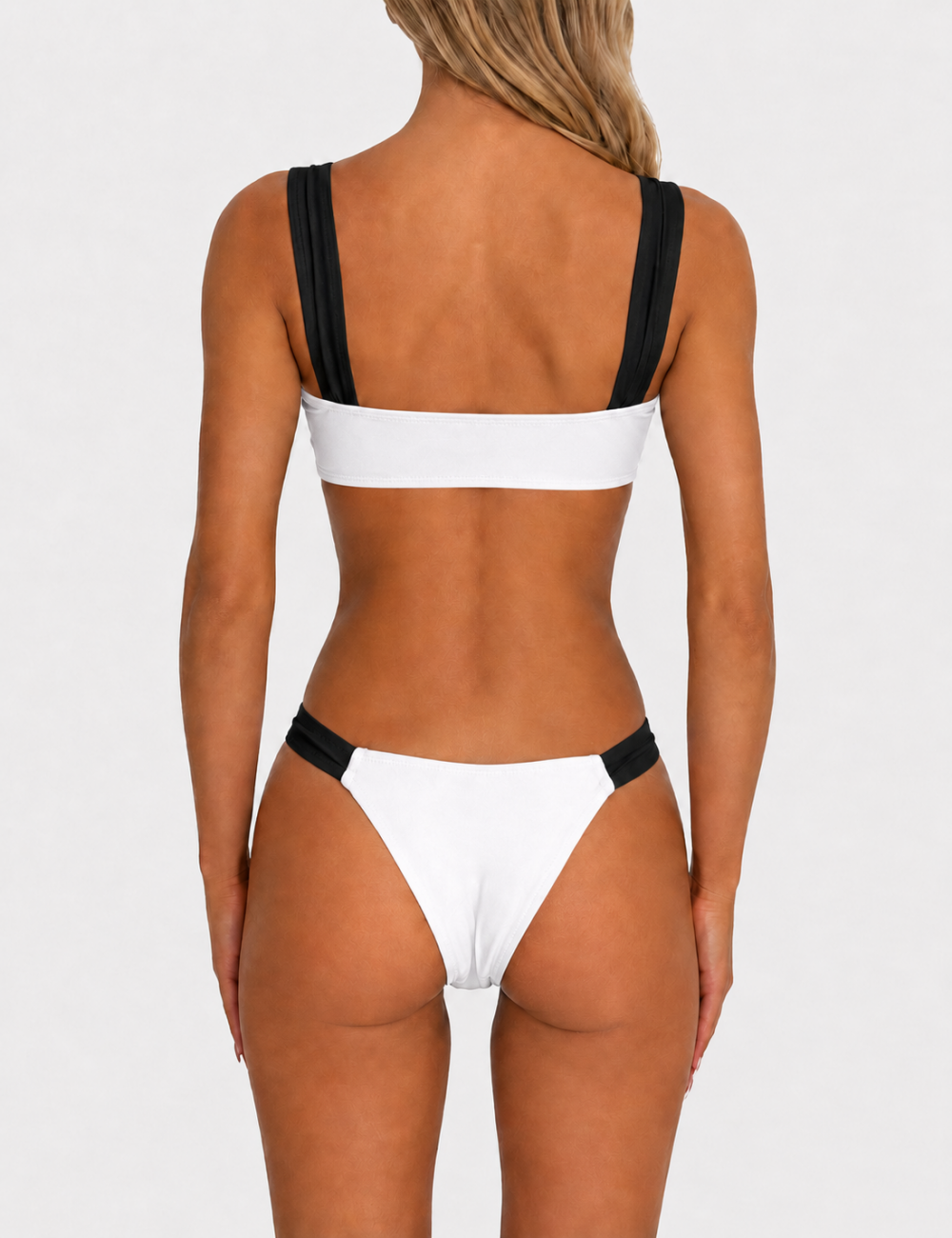 Ladies Elegant Color Block Front Bow Detail Bikini Set