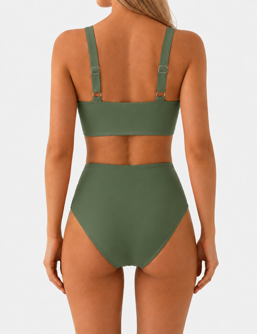 Ladies Twist-Front V-Neck High-Waisted Bikini Set