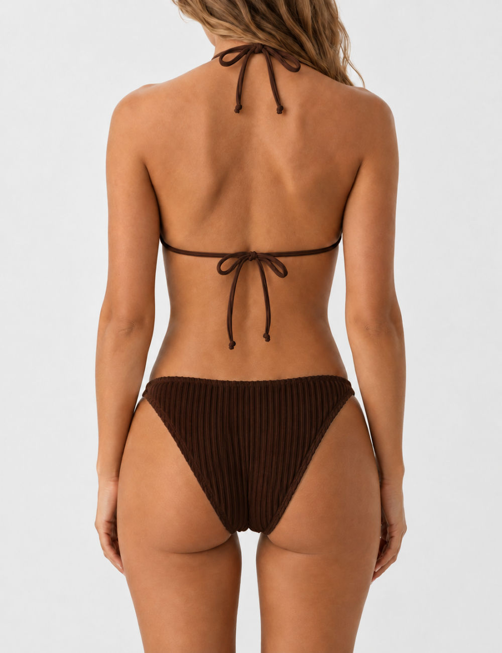 Ladies Vertical Texture Halter Neck Triangle Bikini Set