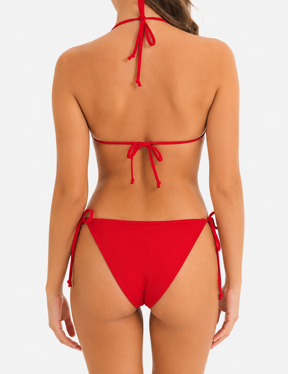 Ladies Solid Color Eyelet Detail Triangle 2-Piece Bikini Set