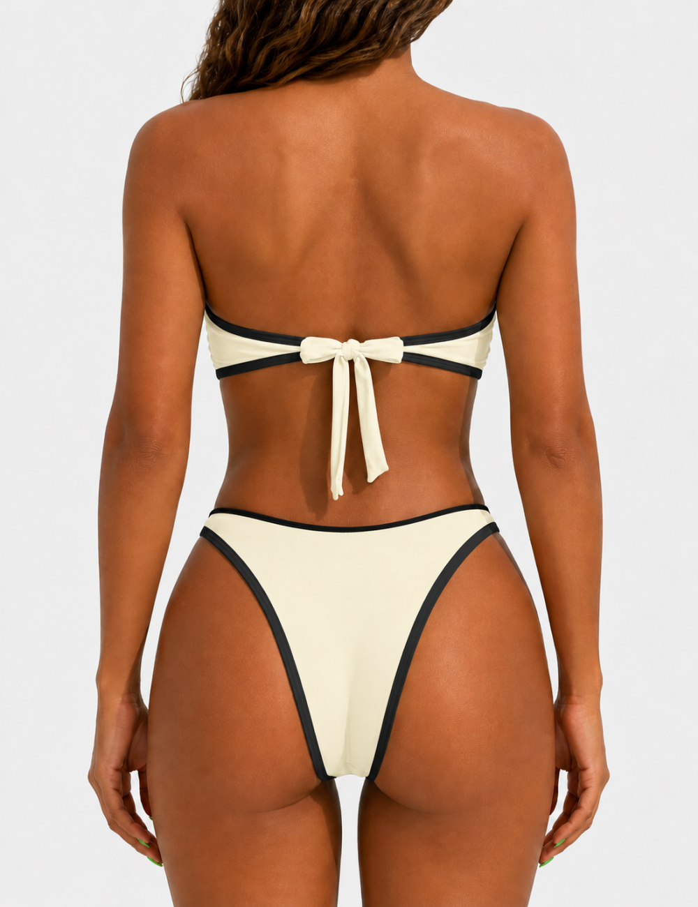 Ladies Contrast Trim Metal Ring Bandeau 2 Piece Bikini Set