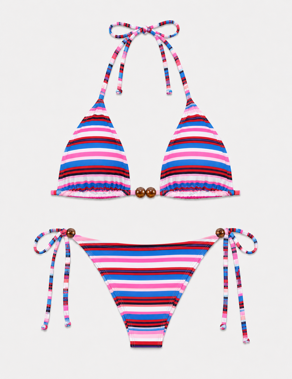 Ladies Multicolor Stripe Halter Triangle 2-Piece Bikini Set