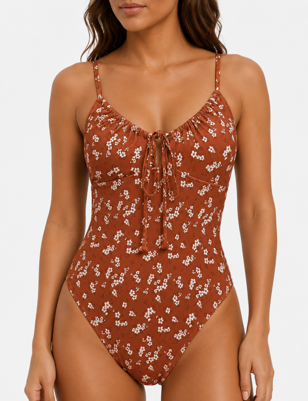 Ladies Openwork Design Floral Print One Piece Swimsuit