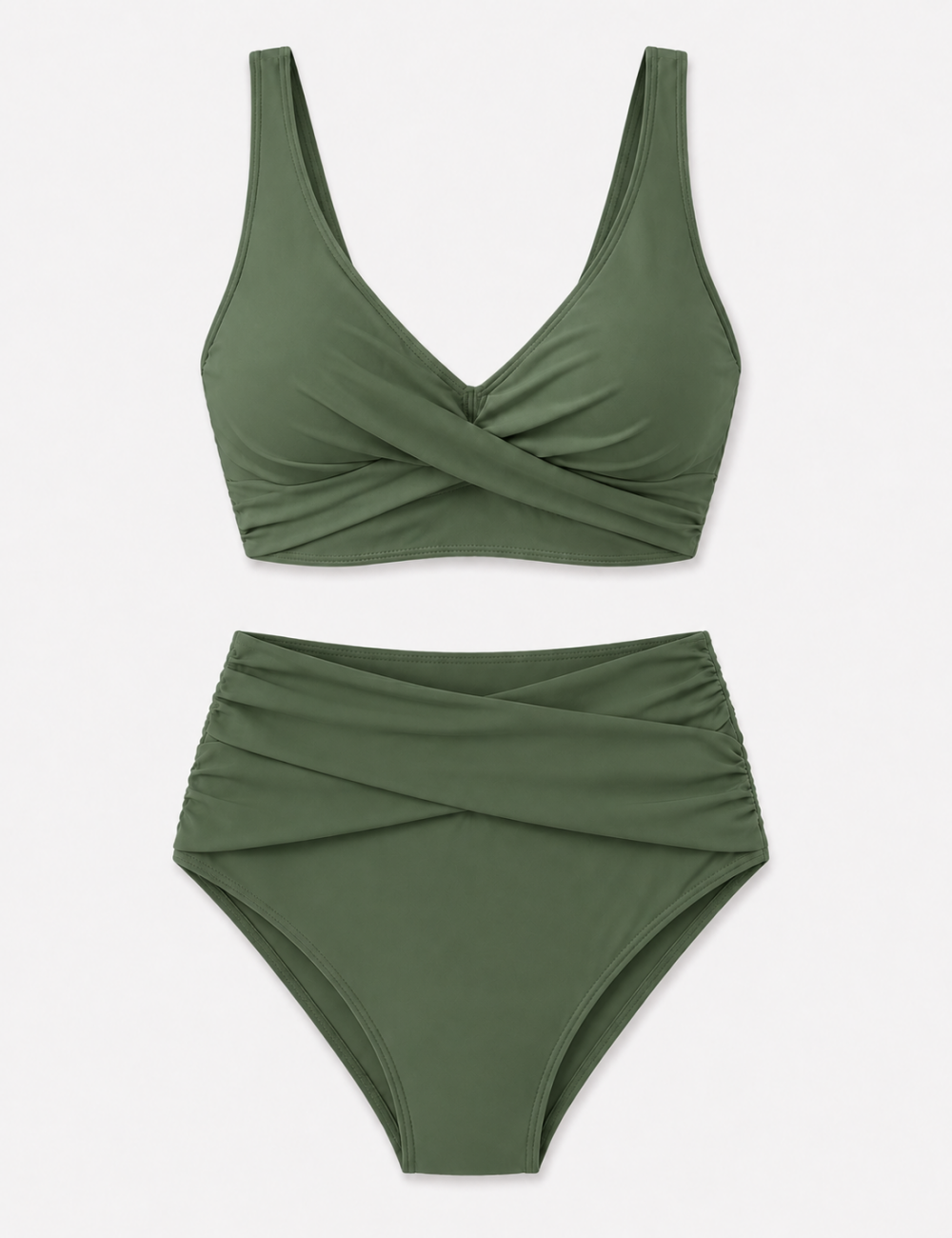 Ladies Twist-Front V-Neck High-Waisted Bikini Set