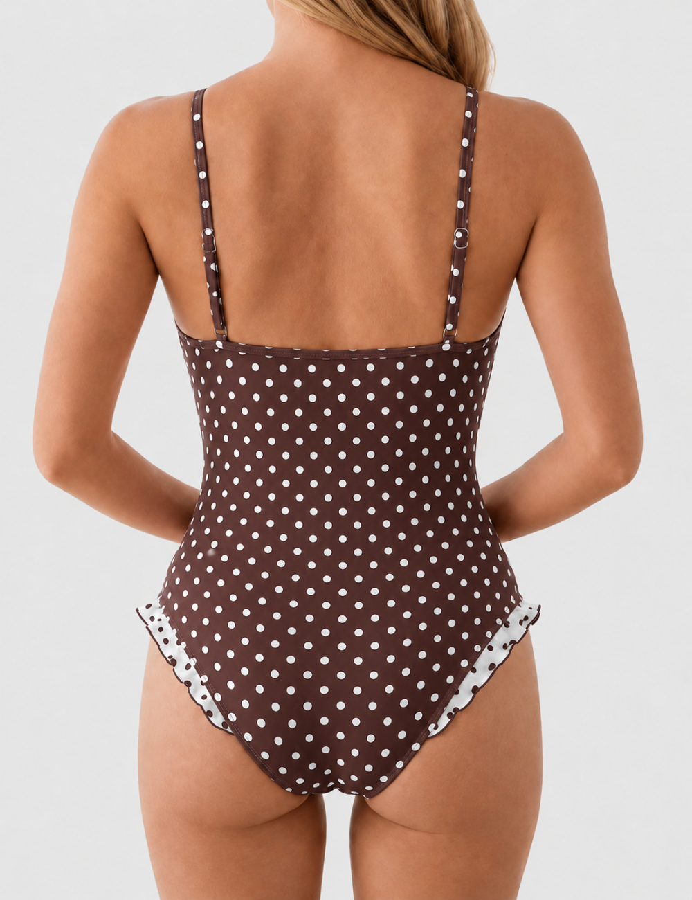 Ladies Polka Dot Sweetheart Neck Ruffle One Piece Swimsuit