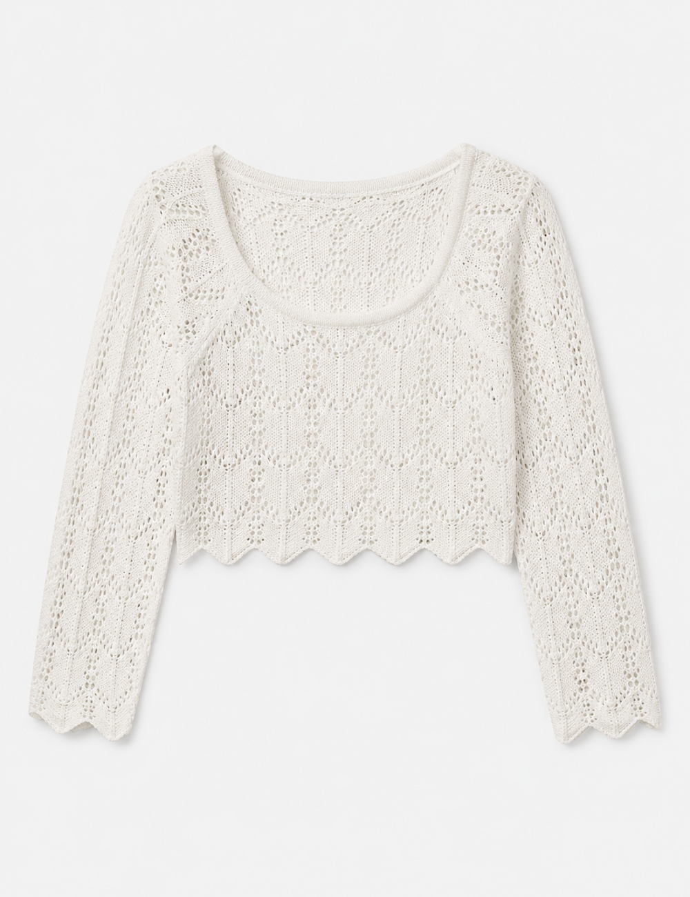Ladies U-Neck Hollow Out Scallop Hem Crochet Cover Up