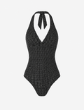 Ladies Simple Plaid Halter V-Neck One Piece Swimsuit