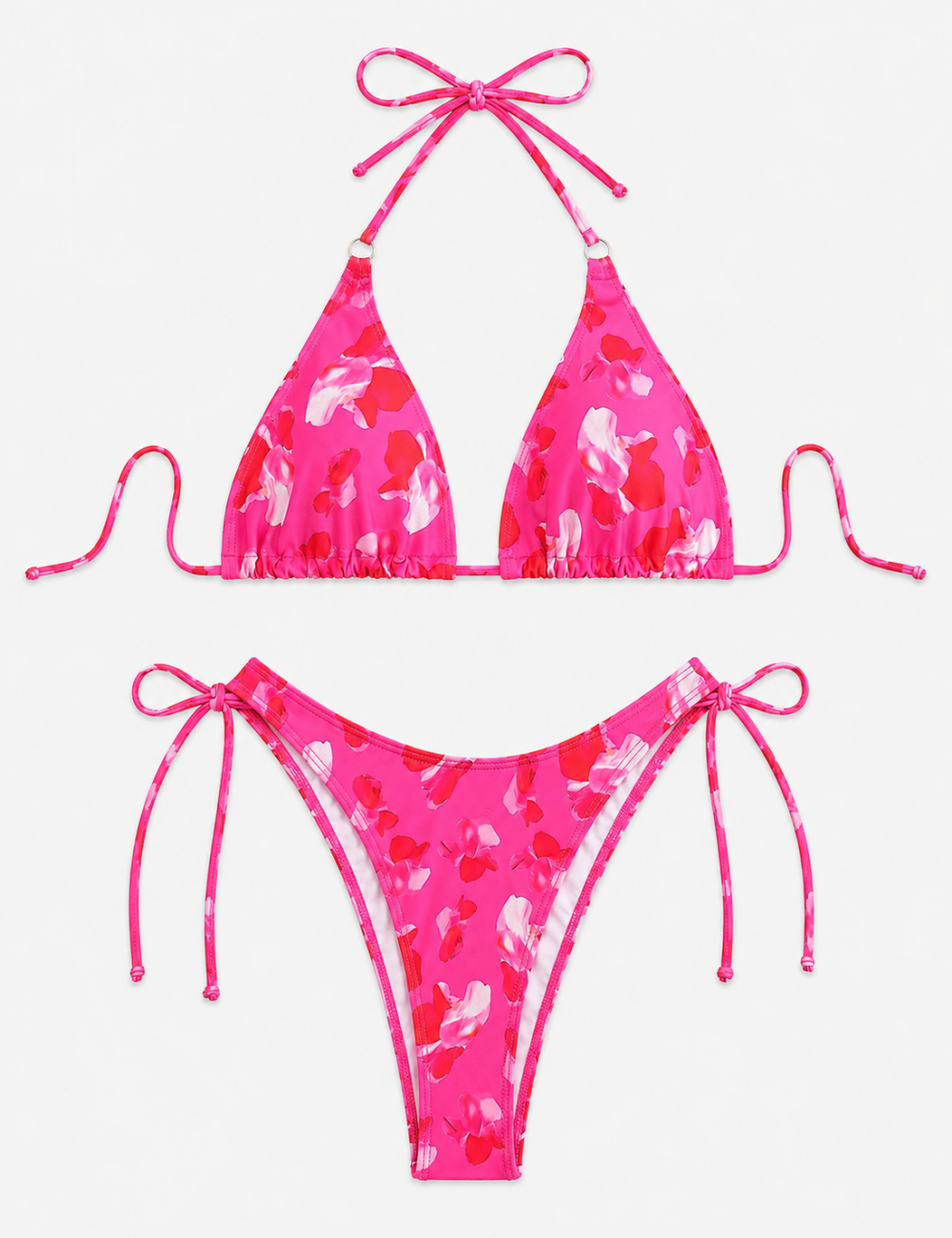 Ladies Multicolor Floral Print Halter Triangle Bikini Set
