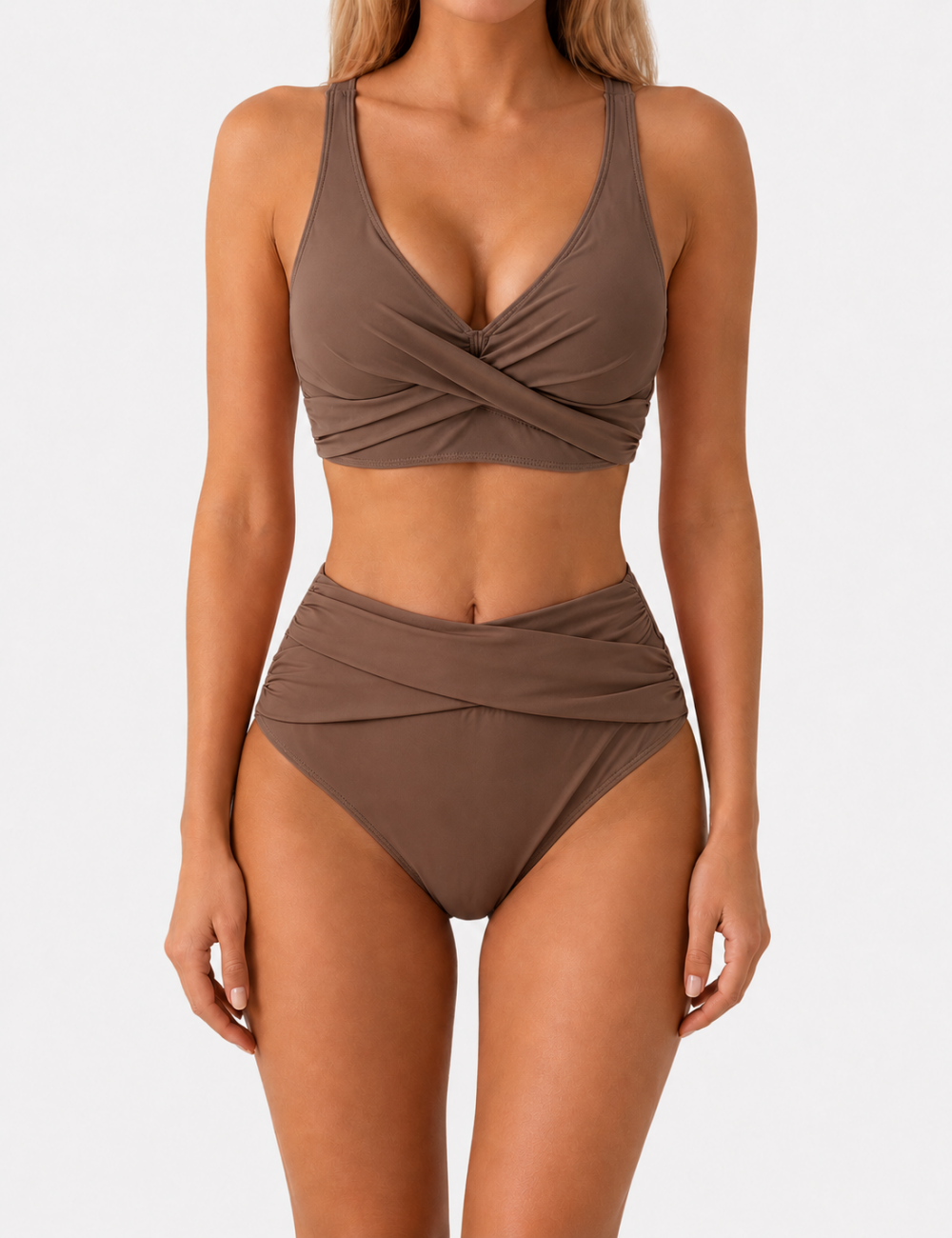 Ladies Twist-Front V-Neck High-Waisted Bikini Set