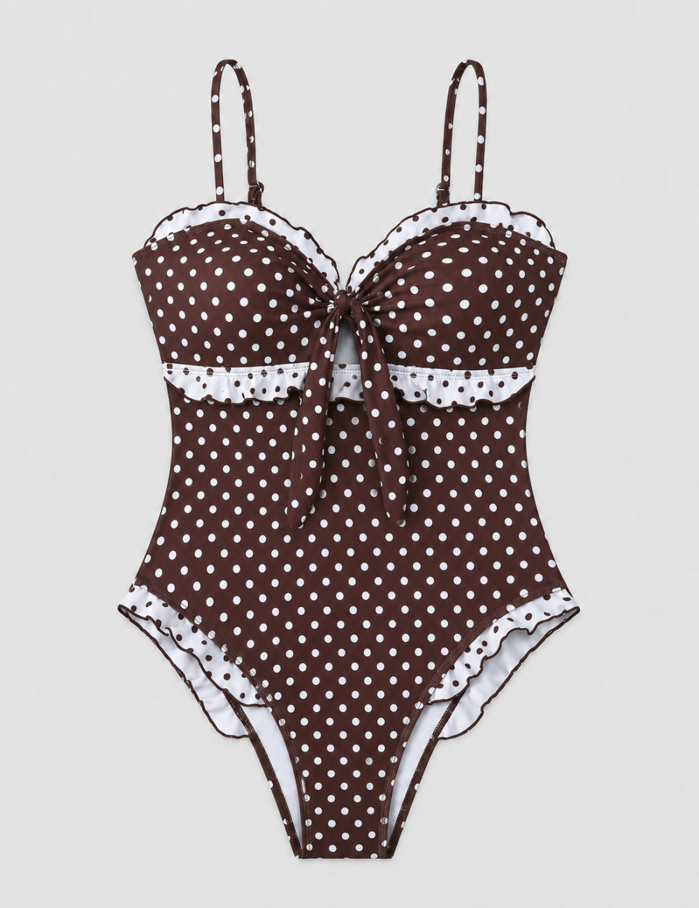 Ladies Polka Dot Sweetheart Neck Ruffle One Piece Swimsuit