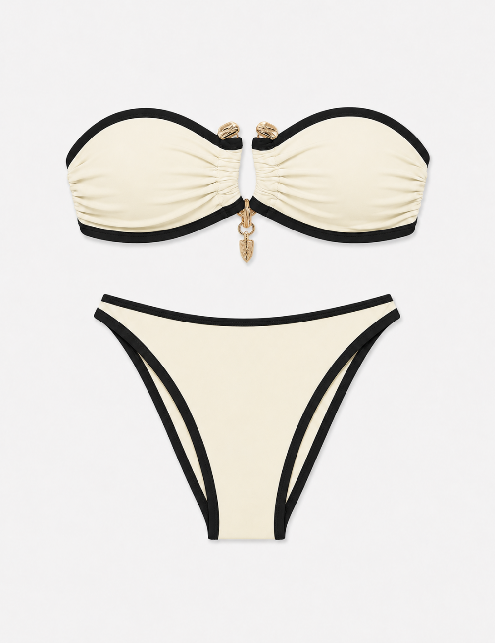 Ladies Contrast Trim Metal Ring Bandeau 2 Piece Bikini Set
