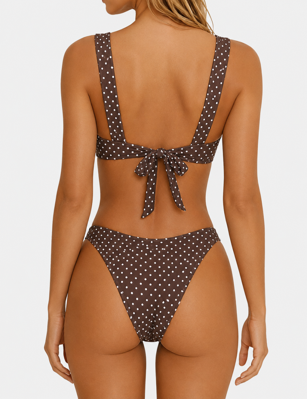 Ladies Polka Dot Square Neck Balconette 2-Piece Bikini Set
