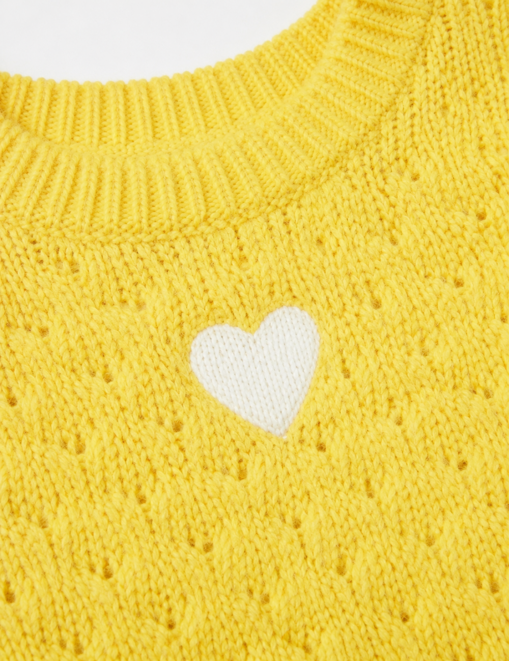 Ladies Heart Applique Hollow Out Knit Crew Neck Sweater