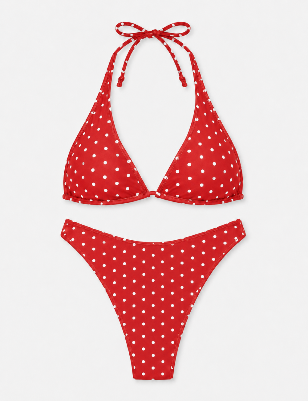 Ladies Polka Dot Halter Triangle Bikini Set