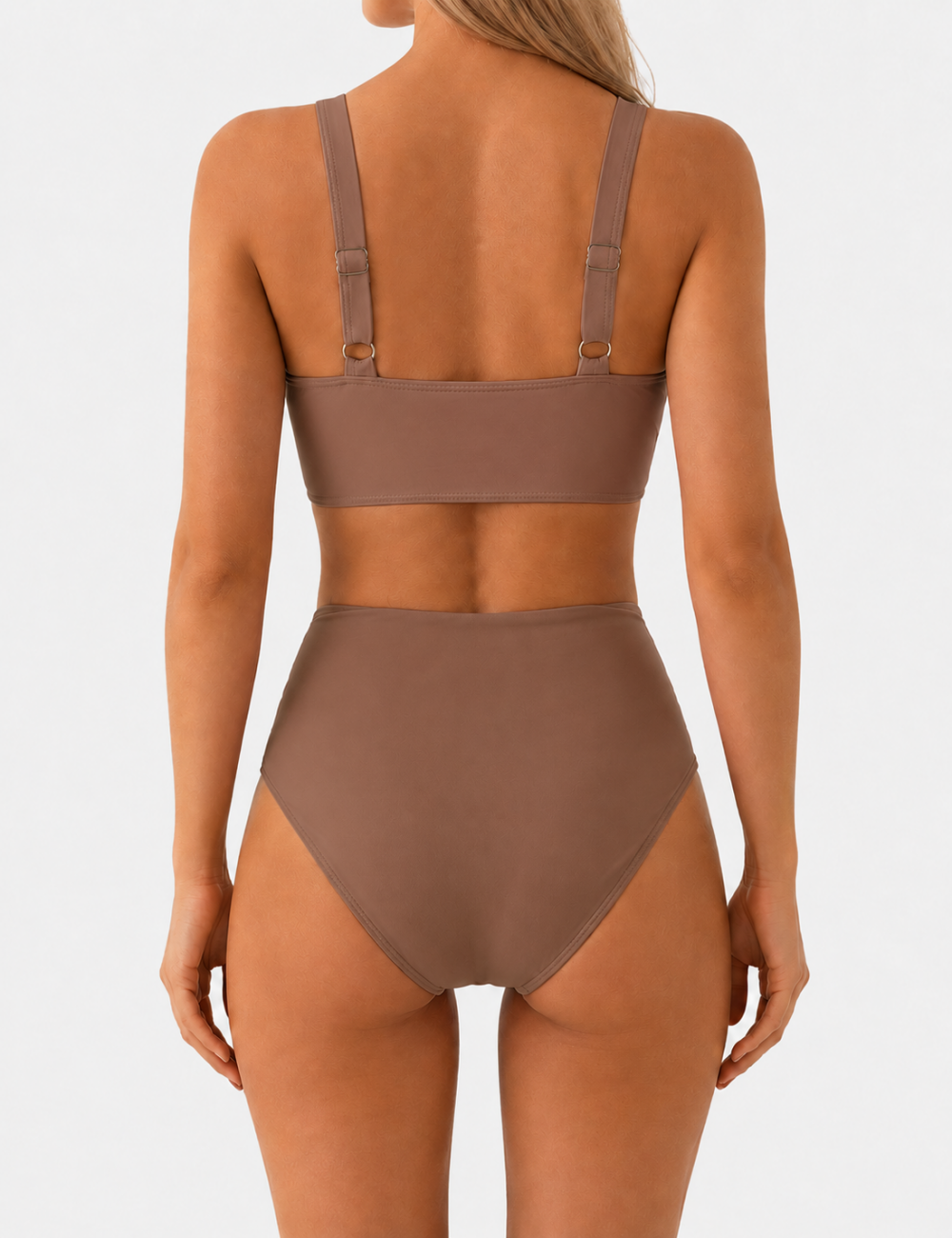 Ladies Twist-Front V-Neck High-Waisted Bikini Set