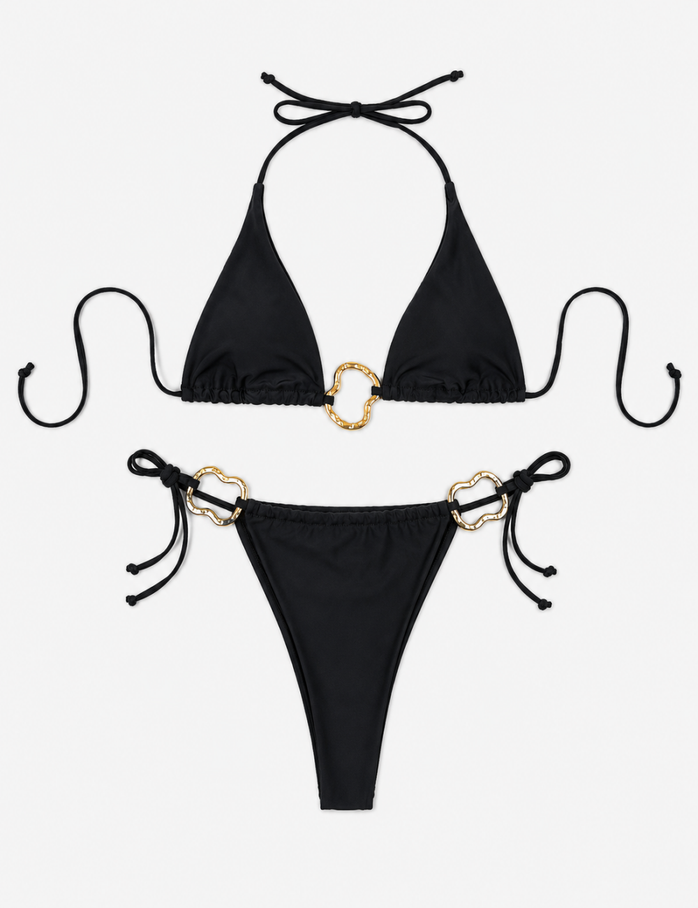 Ladies Gold Ring Hardware Halter Triangle Bikini Set