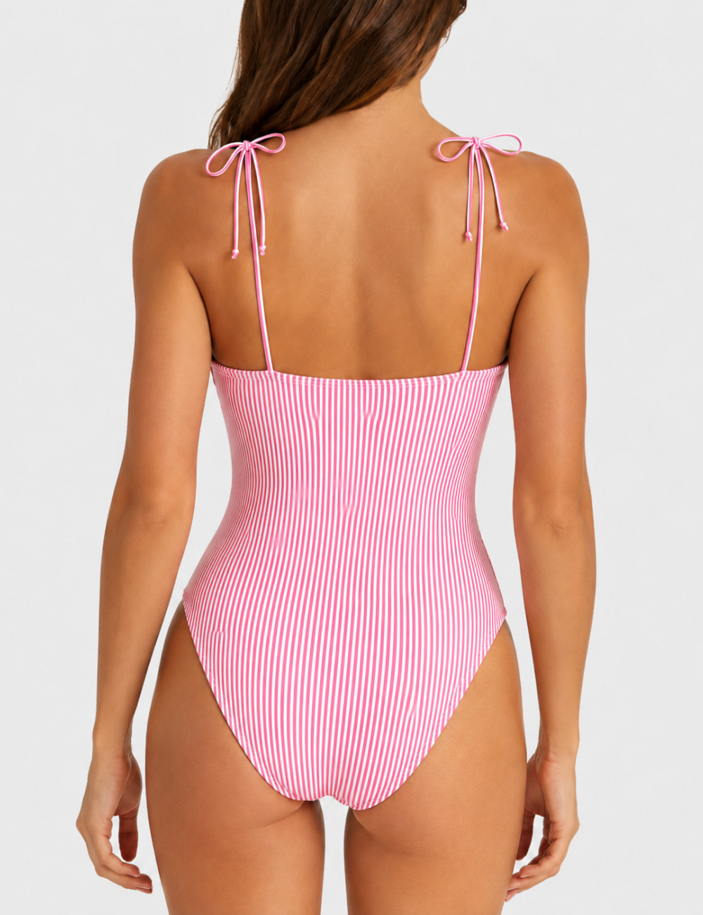 Ladies Stripe Front Bow Detail One Piece Swimsuit