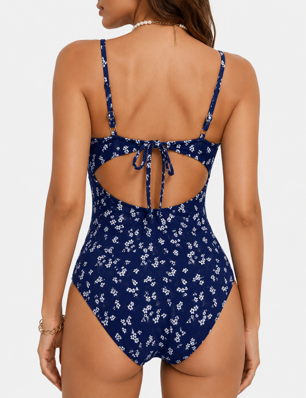 Ladies Openwork Design Floral Print One Piece Swimsuit