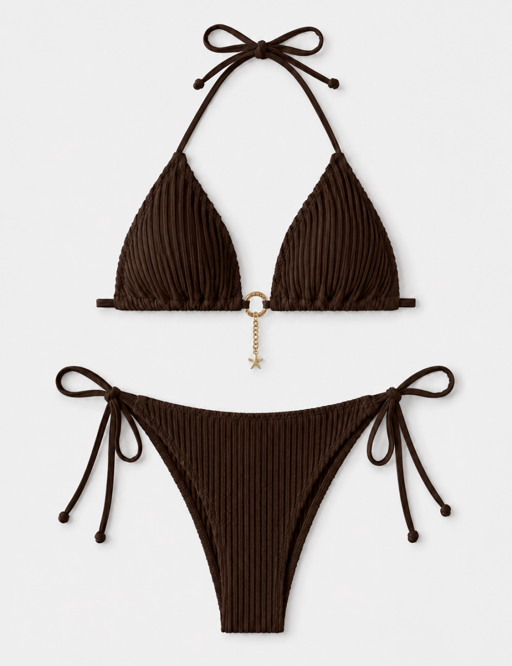 Ladies Vertical Texture Halter Neck Triangle Bikini Set