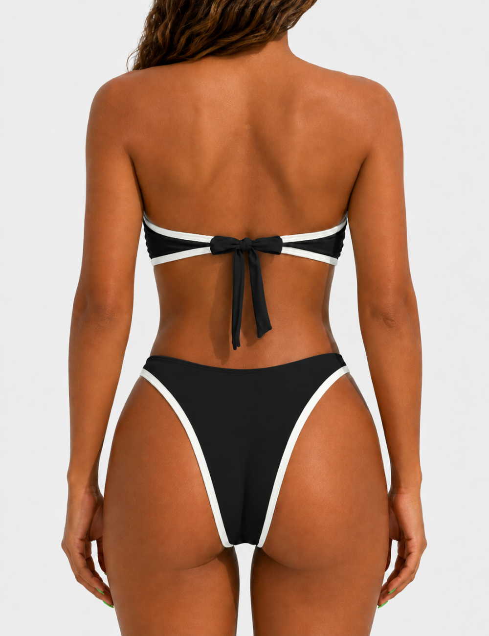 Ladies Contrast Trim Metal Ring Bandeau 2 Piece Bikini Set