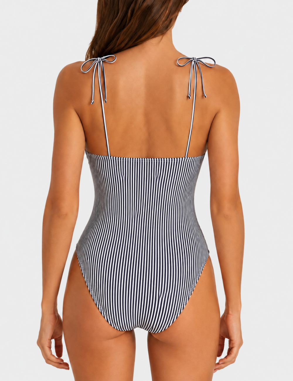Ladies Stripe Front Bow Detail One Piece Swimsuit