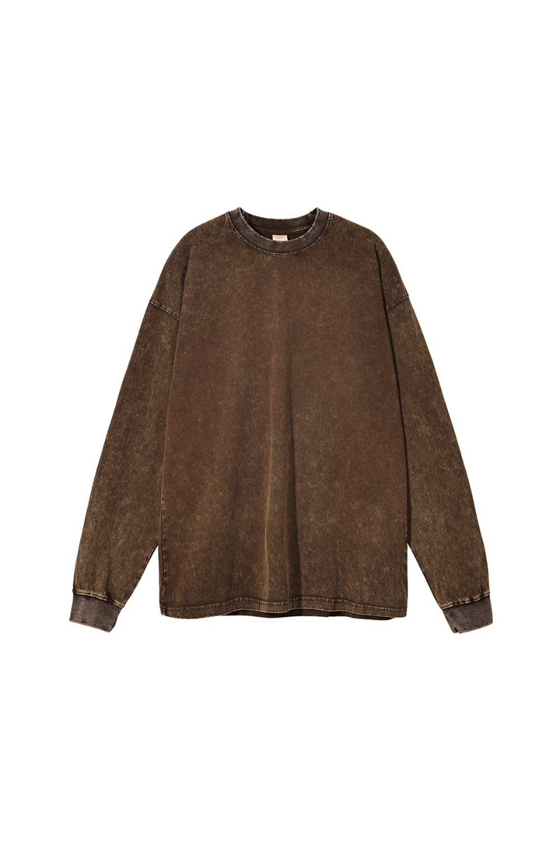 Men Spring 250G Wax Washed Oversized Long Sleeve T-Shirt