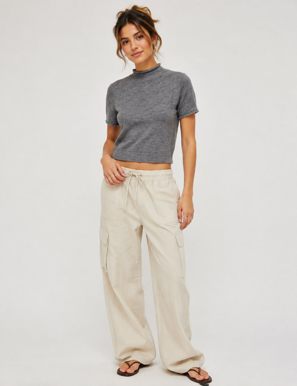 Ladies Casual Mock Neck Short Sleeves Knit Top