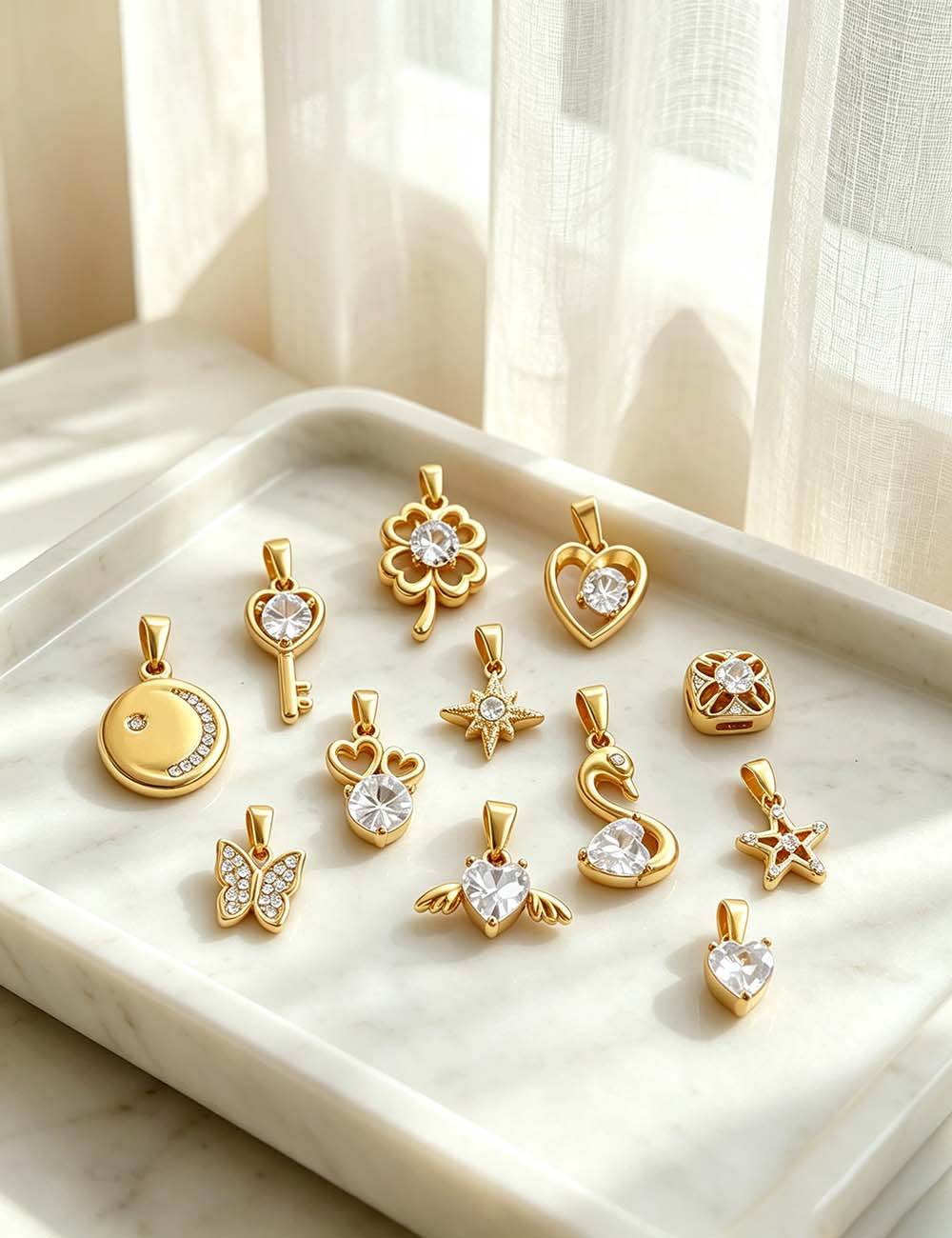 Ladies Rhinestone Heart Clover Butterfly Key Pendant Charms