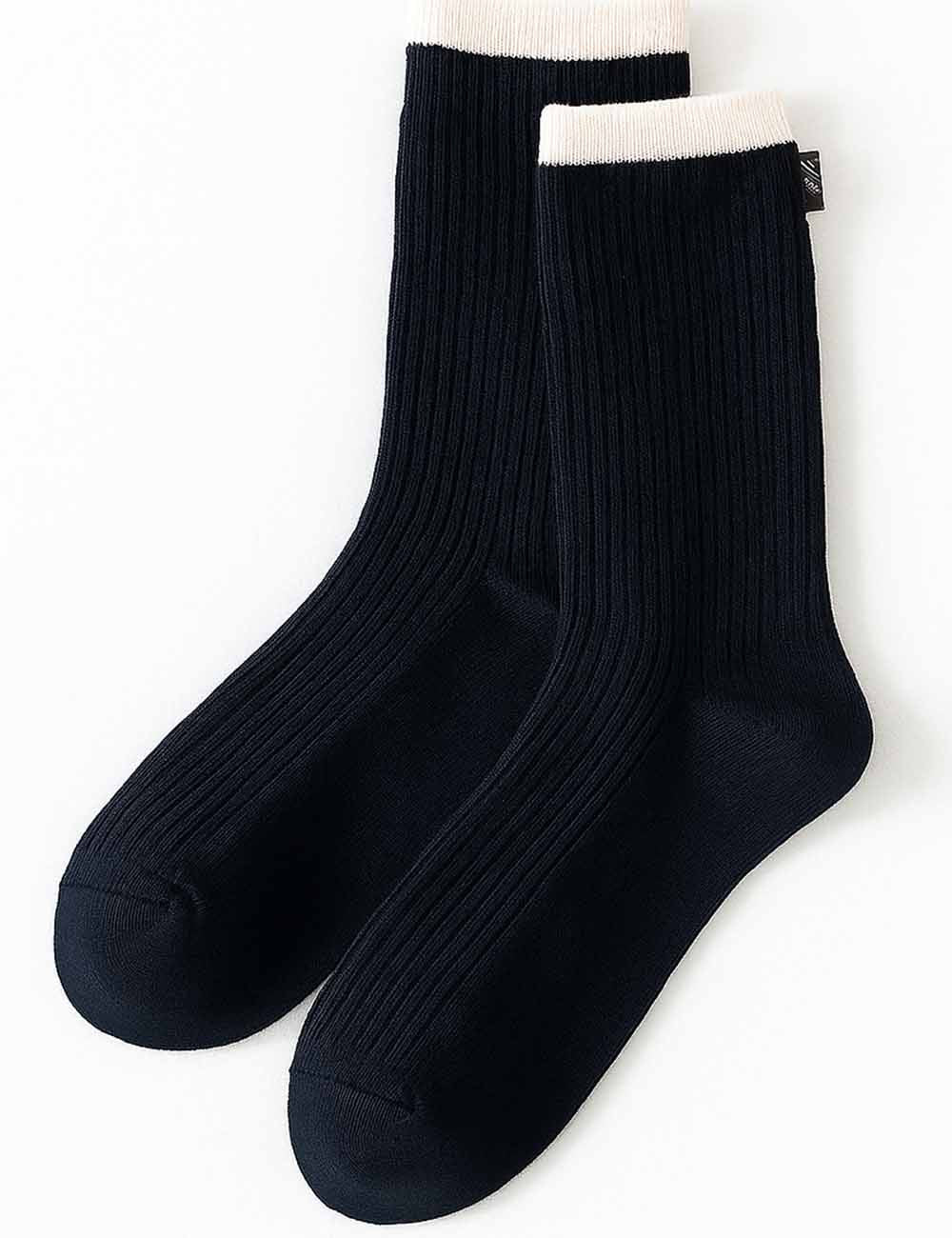 Ladies Color Block Ribbed Knit Midi Calf Socks