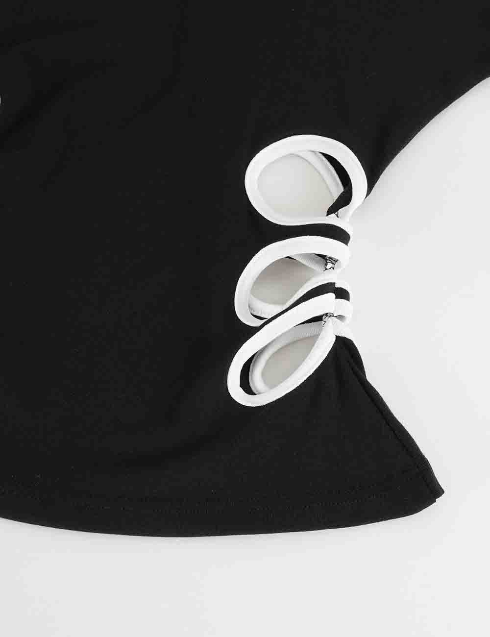 Ladies Color Block V-Neck Side Cutout Short Sleeves T-Shirt